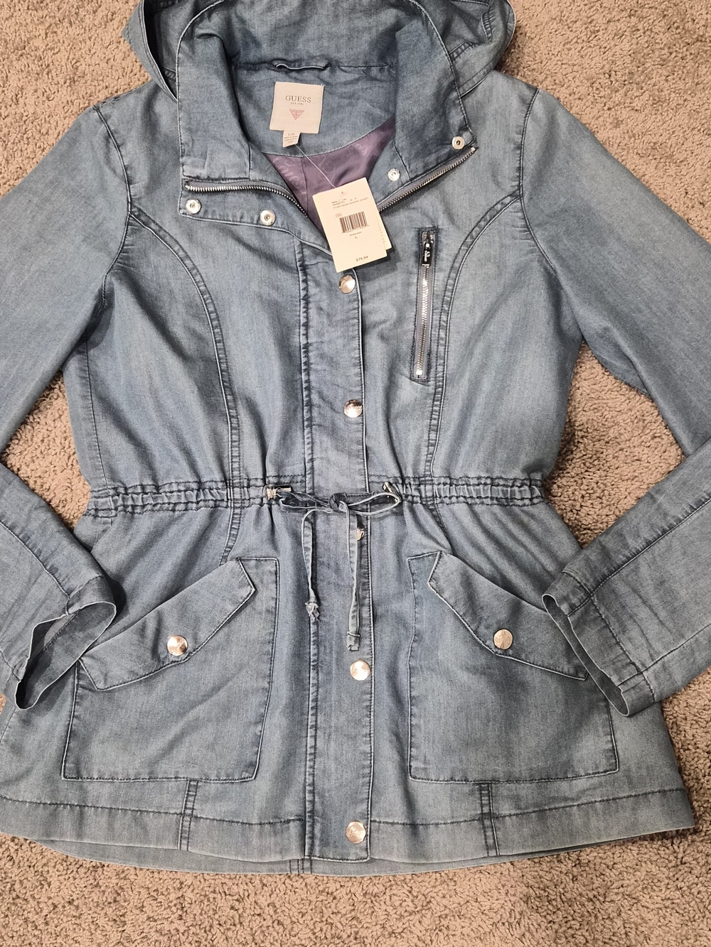 GUESS Light Blue Denim Anorak Jacket with Hood